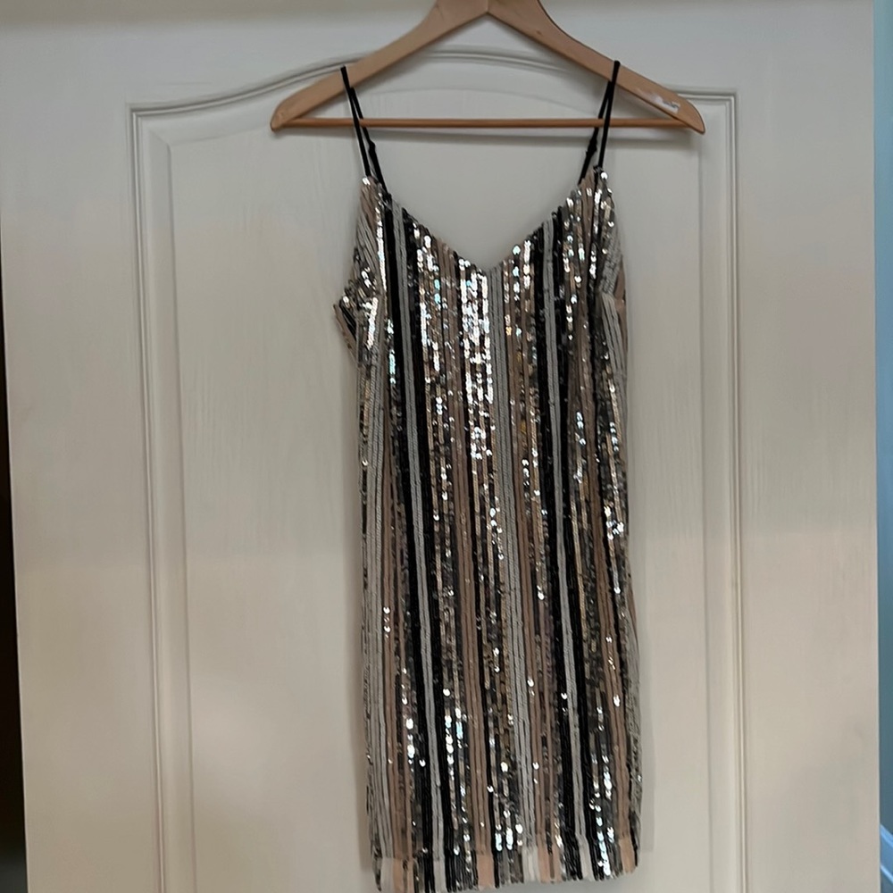 Lush Sequin Tank Dress Size Small Black, Tan,White,Silver New With Tags